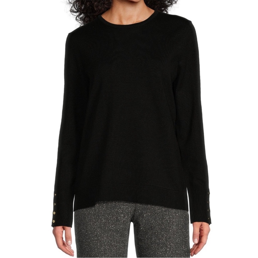 Investments Basic Black Sweater Gold Button Cuffs Medium New with Tags